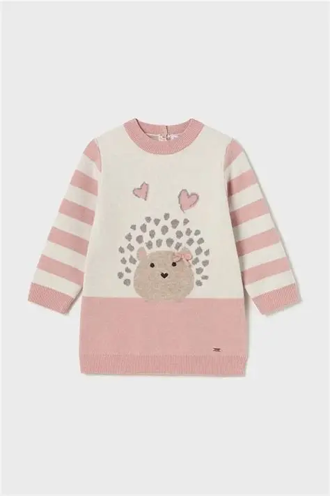 Mayoral Beige and Pink Knitted Hedgehog Dress Style 2918